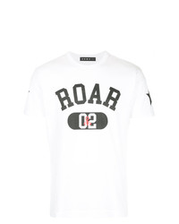 weißes und schwarzes bedrucktes T-Shirt mit einem Rundhalsausschnitt von Roar