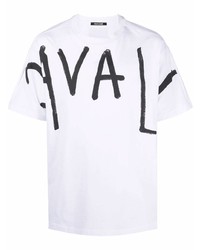 weißes und schwarzes bedrucktes T-Shirt mit einem Rundhalsausschnitt von Roberto Cavalli