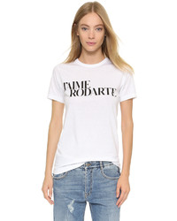weißes und schwarzes bedrucktes T-Shirt mit einem Rundhalsausschnitt von Rodarte