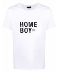 weißes und schwarzes bedrucktes T-Shirt mit einem Rundhalsausschnitt von Ron Dorff