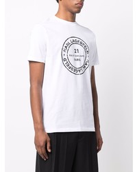 weißes und schwarzes bedrucktes T-Shirt mit einem Rundhalsausschnitt von Karl Lagerfeld