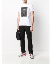 weißes und schwarzes bedrucktes T-Shirt mit einem Rundhalsausschnitt von Karl Lagerfeld