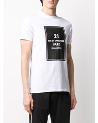 weißes und schwarzes bedrucktes T-Shirt mit einem Rundhalsausschnitt von Karl Lagerfeld