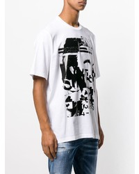 weißes und schwarzes bedrucktes T-Shirt mit einem Rundhalsausschnitt von DSQUARED2