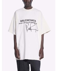 weißes und schwarzes bedrucktes T-Shirt mit einem Rundhalsausschnitt von Balenciaga