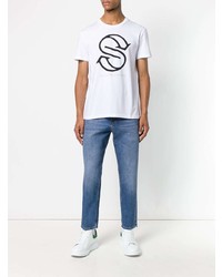 weißes und schwarzes bedrucktes T-Shirt mit einem Rundhalsausschnitt von Stella McCartney