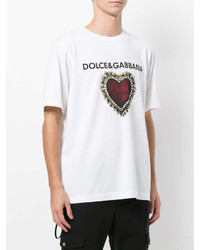 weißes und schwarzes bedrucktes T-Shirt mit einem Rundhalsausschnitt von Dolce & Gabbana