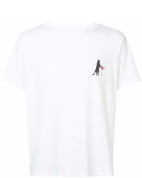 weißes und schwarzes bedrucktes T-Shirt mit einem Rundhalsausschnitt von Saint Laurent