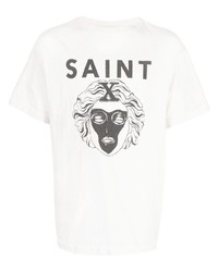 weißes und schwarzes bedrucktes T-Shirt mit einem Rundhalsausschnitt von SAINT MXXXXXX
