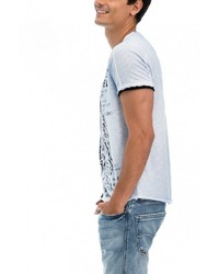 weißes und schwarzes bedrucktes T-Shirt mit einem Rundhalsausschnitt von SALSA