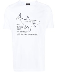 weißes und schwarzes bedrucktes T-Shirt mit einem Rundhalsausschnitt von Save The Duck