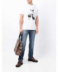 weißes und schwarzes bedrucktes T-Shirt mit einem Rundhalsausschnitt von Armani Exchange