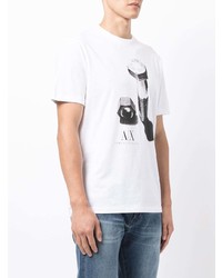 weißes und schwarzes bedrucktes T-Shirt mit einem Rundhalsausschnitt von Armani Exchange