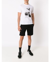 weißes und schwarzes bedrucktes T-Shirt mit einem Rundhalsausschnitt von Armani Exchange