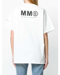 weißes und schwarzes bedrucktes T-Shirt mit einem Rundhalsausschnitt von MM6 MAISON MARGIELA