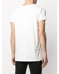 weißes und schwarzes bedrucktes T-Shirt mit einem Rundhalsausschnitt von Maison Margiela