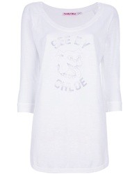 weißes und schwarzes bedrucktes T-Shirt mit einem Rundhalsausschnitt von See by Chloe