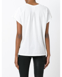 weißes und schwarzes bedrucktes T-Shirt mit einem Rundhalsausschnitt von Saint Laurent