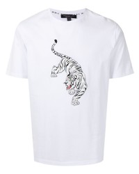 weißes und schwarzes bedrucktes T-Shirt mit einem Rundhalsausschnitt von Shanghai Tang