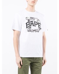 weißes und schwarzes bedrucktes T-Shirt mit einem Rundhalsausschnitt von A Bathing Ape