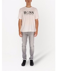 weißes und schwarzes bedrucktes T-Shirt mit einem Rundhalsausschnitt von BOSS HUGO BOSS