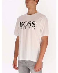 weißes und schwarzes bedrucktes T-Shirt mit einem Rundhalsausschnitt von BOSS HUGO BOSS