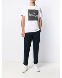 weißes und schwarzes bedrucktes T-Shirt mit einem Rundhalsausschnitt von Paul & Shark