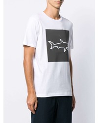 weißes und schwarzes bedrucktes T-Shirt mit einem Rundhalsausschnitt von Paul & Shark