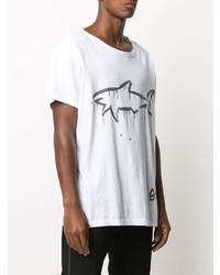 weißes und schwarzes bedrucktes T-Shirt mit einem Rundhalsausschnitt von Greg Lauren X Paul & Shark