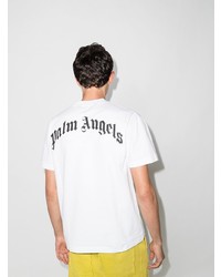 weißes und schwarzes bedrucktes T-Shirt mit einem Rundhalsausschnitt von Palm Angels