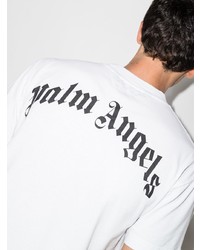 weißes und schwarzes bedrucktes T-Shirt mit einem Rundhalsausschnitt von Palm Angels