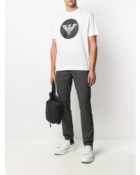 weißes und schwarzes bedrucktes T-Shirt mit einem Rundhalsausschnitt von Emporio Armani