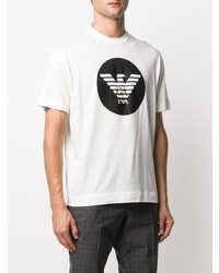 weißes und schwarzes bedrucktes T-Shirt mit einem Rundhalsausschnitt von Emporio Armani