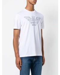 weißes und schwarzes bedrucktes T-Shirt mit einem Rundhalsausschnitt von Emporio Armani