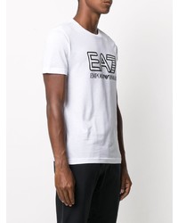 weißes und schwarzes bedrucktes T-Shirt mit einem Rundhalsausschnitt von Ea7 Emporio Armani