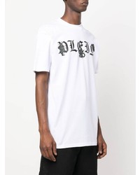 weißes und schwarzes bedrucktes T-Shirt mit einem Rundhalsausschnitt von Philipp Plein