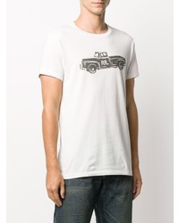 weißes und schwarzes bedrucktes T-Shirt mit einem Rundhalsausschnitt von Ralph Lauren RRL