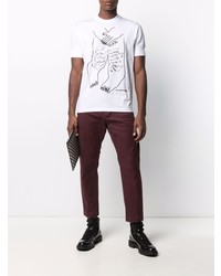 weißes und schwarzes bedrucktes T-Shirt mit einem Rundhalsausschnitt von DSQUARED2