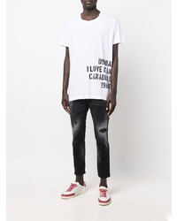 weißes und schwarzes bedrucktes T-Shirt mit einem Rundhalsausschnitt von DSQUARED2