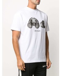 weißes und schwarzes bedrucktes T-Shirt mit einem Rundhalsausschnitt von Palm Angels