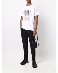 weißes und schwarzes bedrucktes T-Shirt mit einem Rundhalsausschnitt von Alexander McQueen