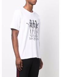 weißes und schwarzes bedrucktes T-Shirt mit einem Rundhalsausschnitt von Alexander McQueen