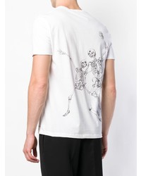 weißes und schwarzes bedrucktes T-Shirt mit einem Rundhalsausschnitt von Alexander McQueen