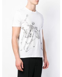 weißes und schwarzes bedrucktes T-Shirt mit einem Rundhalsausschnitt von Alexander McQueen