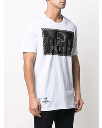 weißes und schwarzes bedrucktes T-Shirt mit einem Rundhalsausschnitt von Philipp Plein