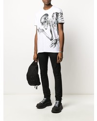 weißes und schwarzes bedrucktes T-Shirt mit einem Rundhalsausschnitt von Alexander McQueen