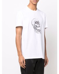 weißes und schwarzes bedrucktes T-Shirt mit einem Rundhalsausschnitt von Alexander McQueen