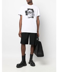 weißes und schwarzes bedrucktes T-Shirt mit einem Rundhalsausschnitt von Alexander McQueen