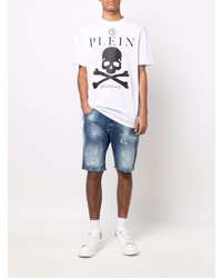 weißes und schwarzes bedrucktes T-Shirt mit einem Rundhalsausschnitt von Philipp Plein