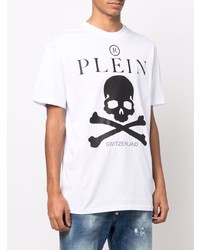 weißes und schwarzes bedrucktes T-Shirt mit einem Rundhalsausschnitt von Philipp Plein